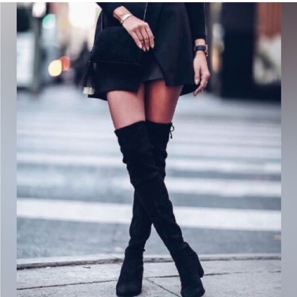 Stuart Weitzman Funland Velvet Black OTK Over The Knee Boots - Picture 2 of 16